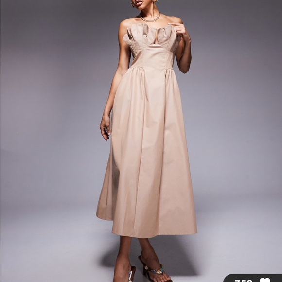 ASOS Dresses & Skirts - ASOS Design structured frill bust midi dress in stone